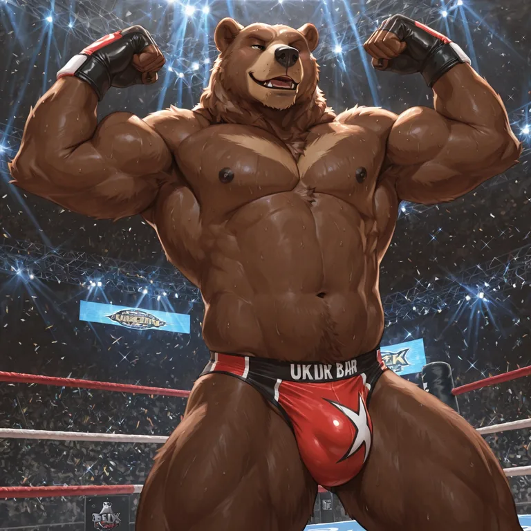 Muscular Male Bear Wrestler Flexing