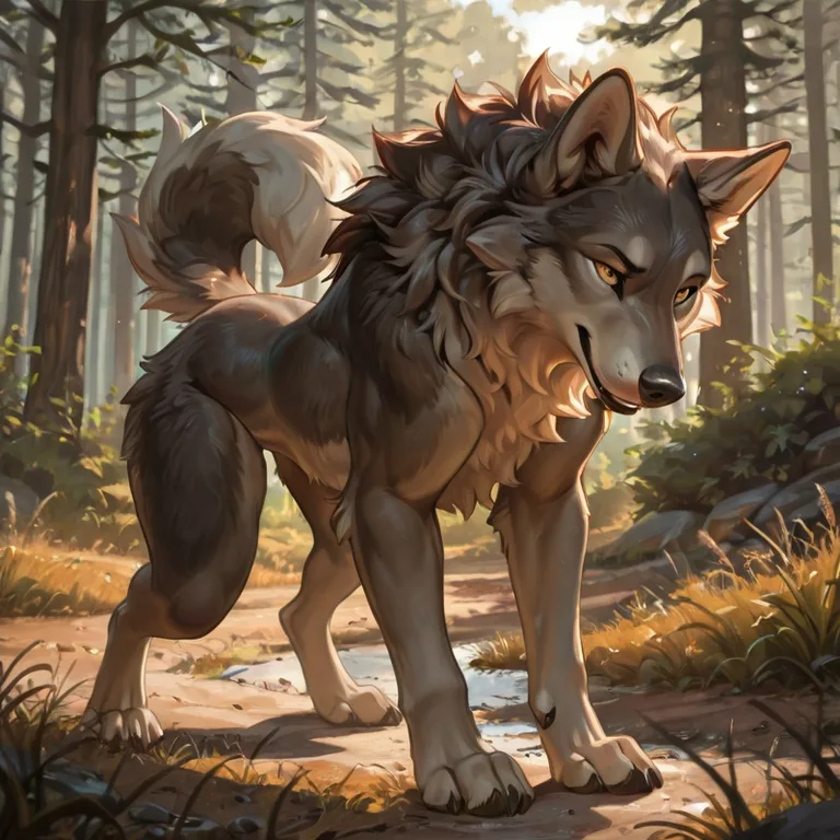 Playful Wolf Mawplay on All Fours