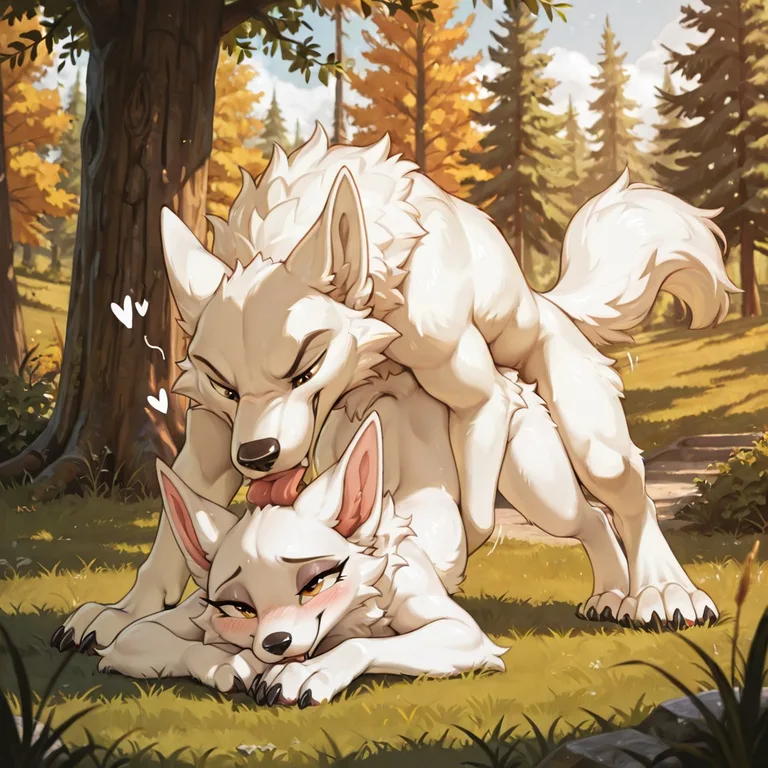 A Pair of White Canids in the Park