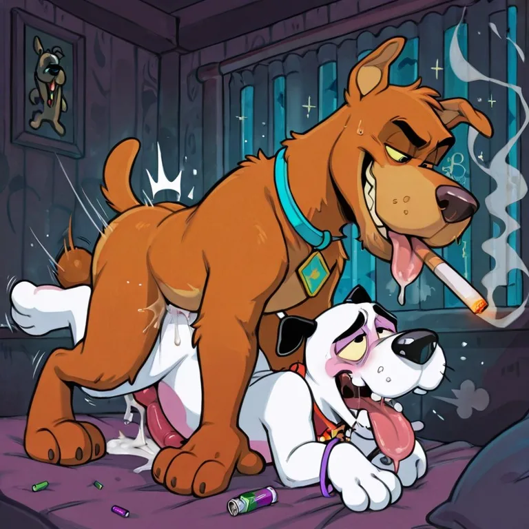 Anthro Canine Couple in Passionate Embrace