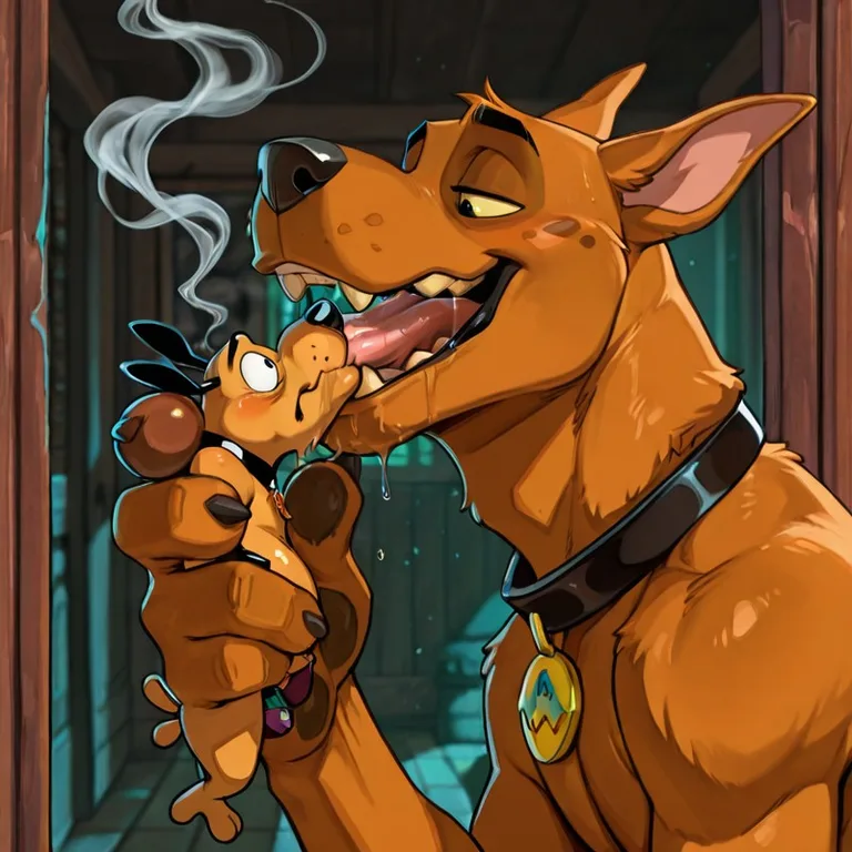 Scooby and Courage in a Cozy Living Room