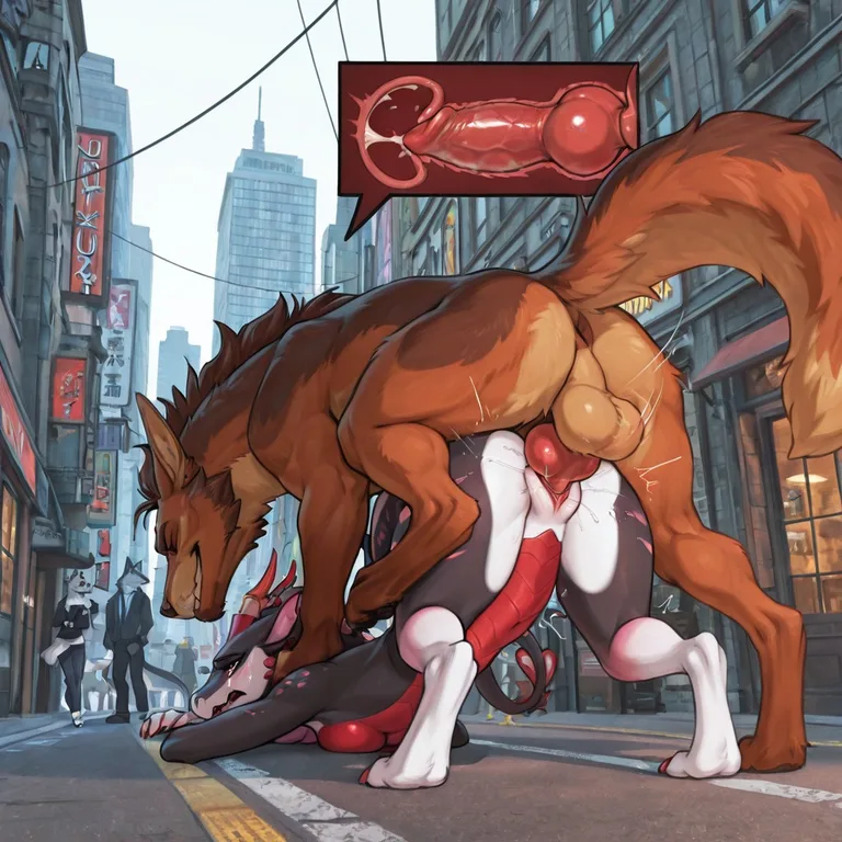 A Wolf and a Dragon in a Bustling City