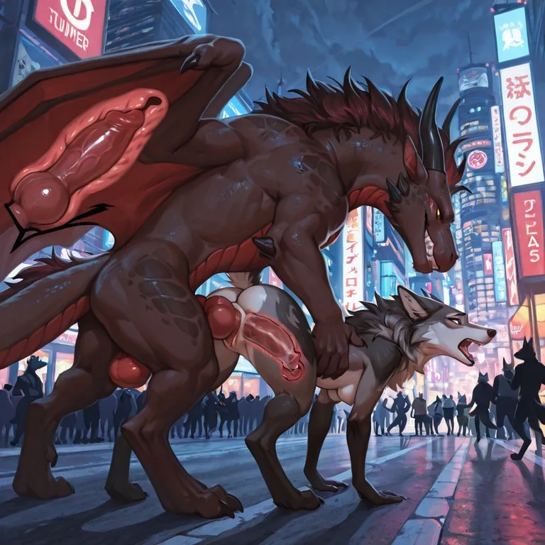 Mountain Wolf And Dragon In City Alley