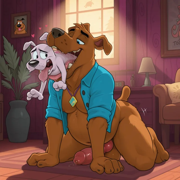 Two Cartoon Dogs in a Romantic Embrace Anthro