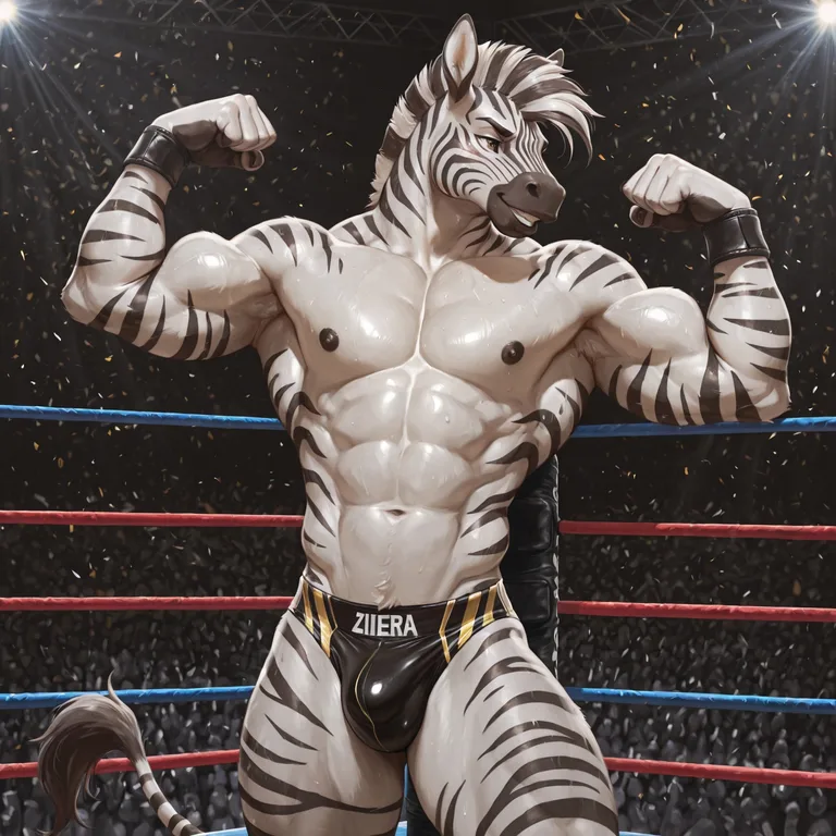 Muscular Male Zebra Wrestler Flexing