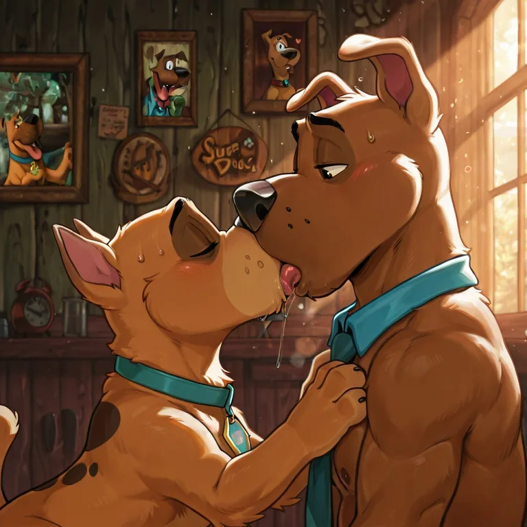 Canine Duo Sharing an Intimate Kiss