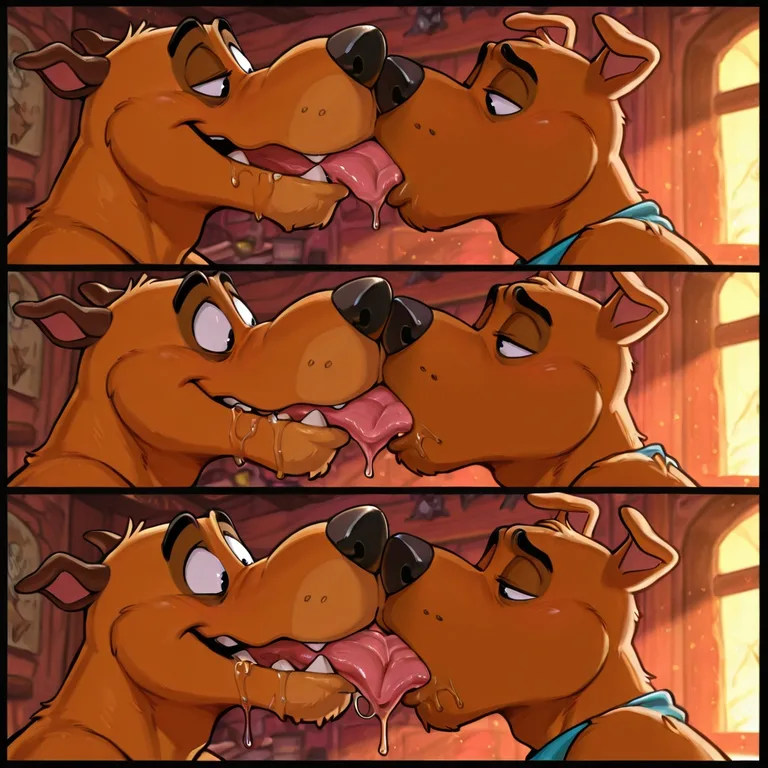 Cartoon Dogs Sharing a French Kiss
