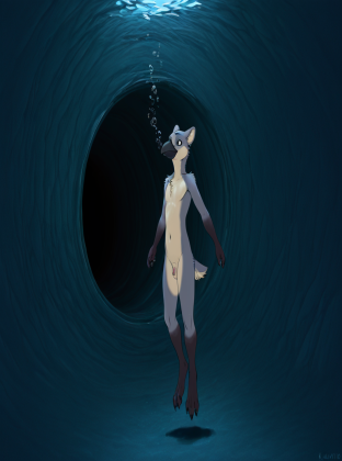 Crow in Underwater Tunnel Scene