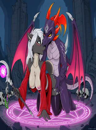 Enchanted Dragon Couple in Rainy Ruins