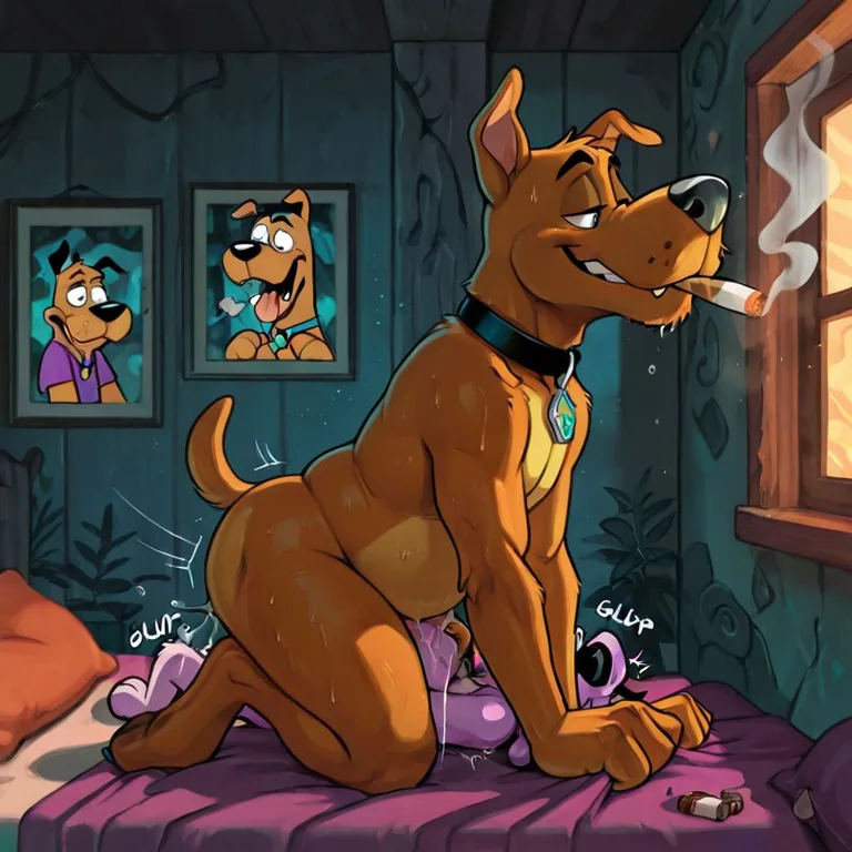 Scooby and Courage in a Cartoon Forest