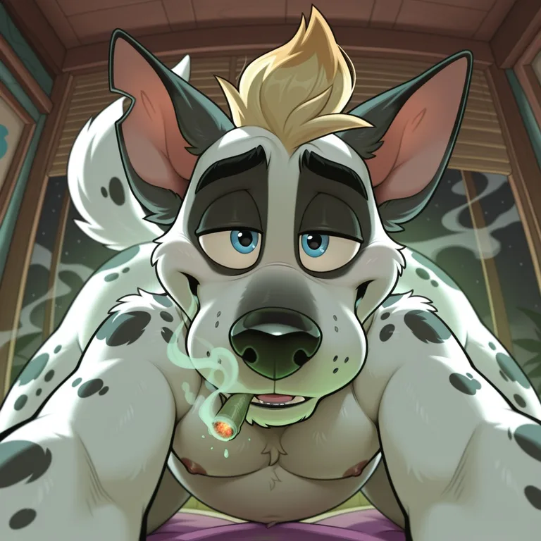 Glowing Green Otter With Blonde Highlights in a Hazy Room