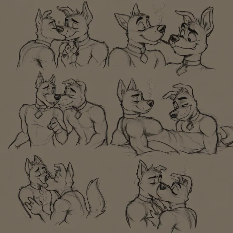 Stoned Canine Duo Sharing a Kiss