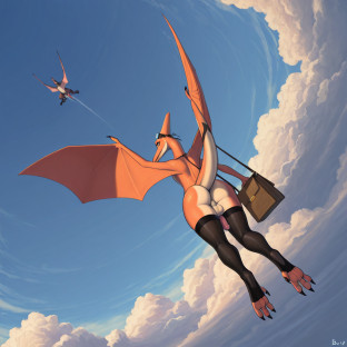 Pteranodon Soaring Through Cloudy Skies