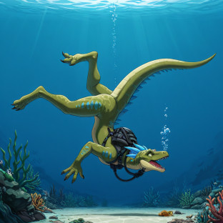 Dino Diver in Underwater Peril