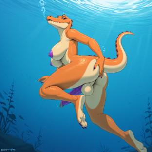 Alligator Woman Swimming Underwater