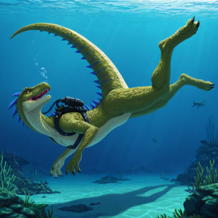 Dinosaur Reptile Sinking Underwater
