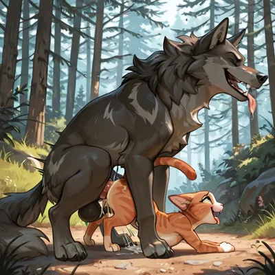 Intimate Wolf and Cat Encounter