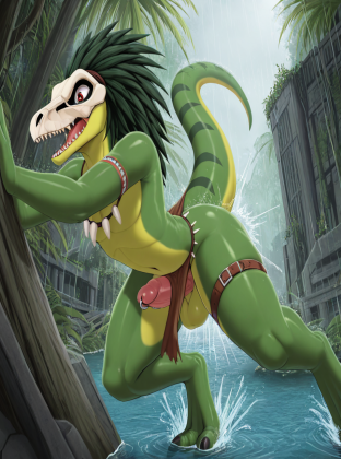 Raptor Warrior in Rainy Jungle Prowl