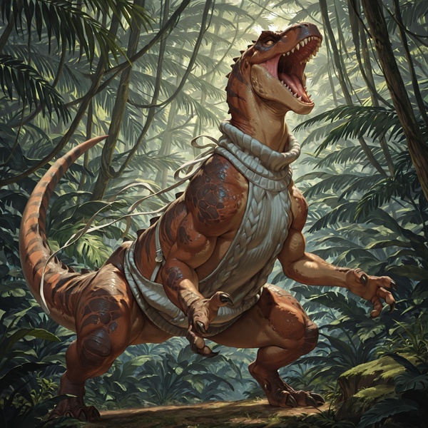 Ferocious Tyrannosaurus Rex Roaring in Jungle