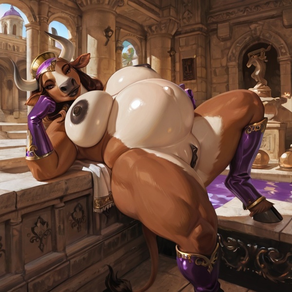 Pregnant Minotaur in Roman Bathhouse