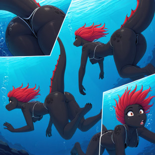 Dragon Woman Swimming Underwater