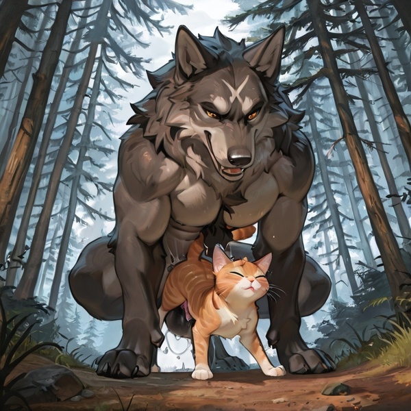 Wild Wolf and Cat Mating Passionately
