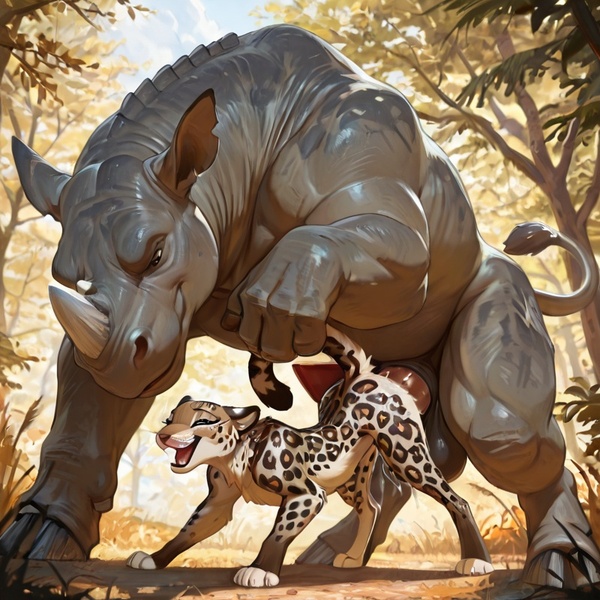 Wild Rhino and Leopard Mating