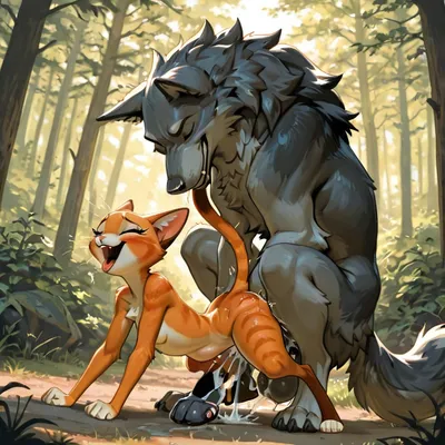 Wolf and Cat Intimate Encounter