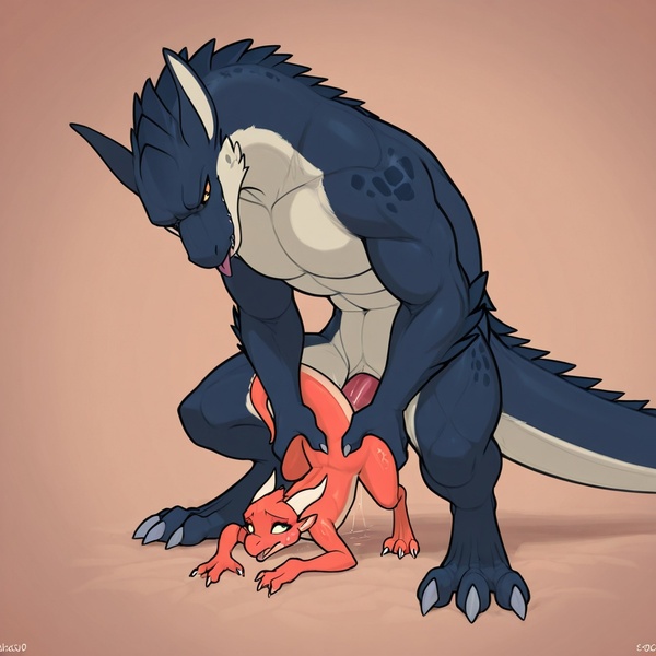 Wyvern and Kobold Intimate Embrace