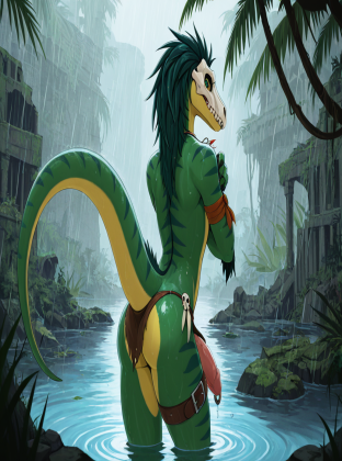 Raptor Warrior in the Rainforest Male Flat Chested