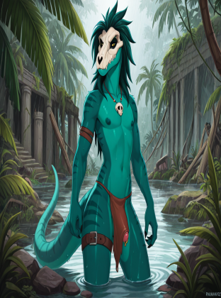Raptor Shaman in Rainy Jungle Ruins