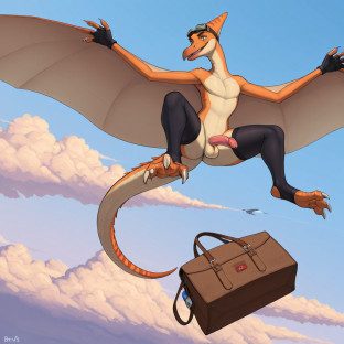 Pteranodon Dinosaur Soaring Through Cloudy Sky