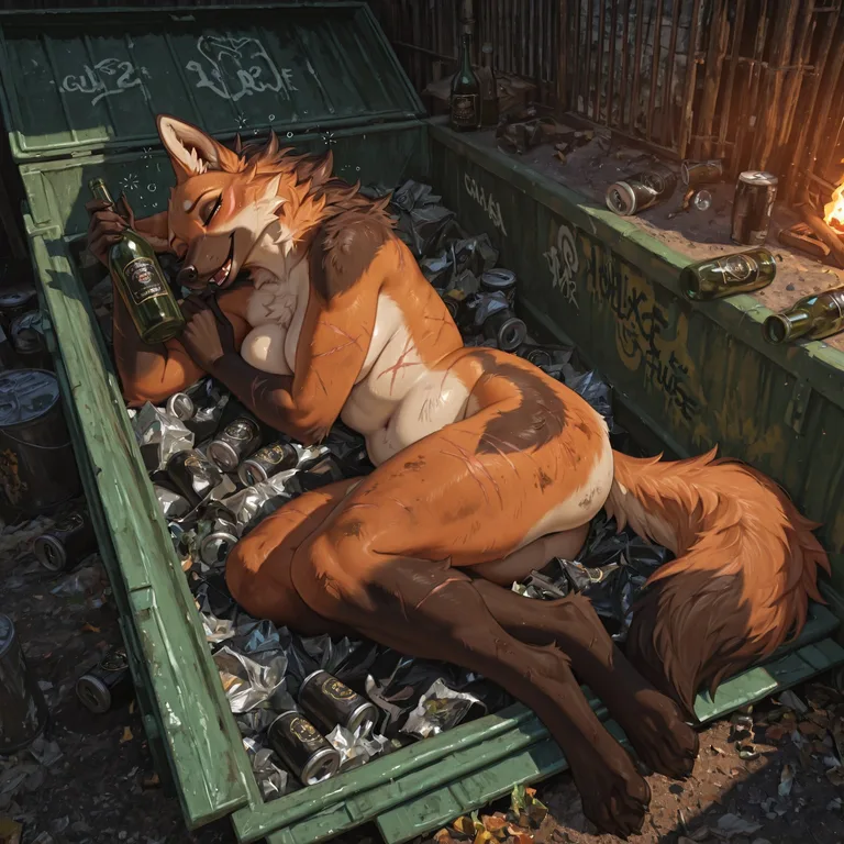 Injured Maned Wolf Resting in Dumpster