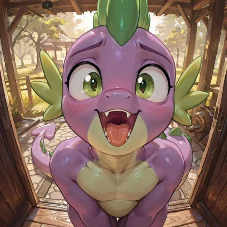 Spike the Dragon and Pony Standing Together
