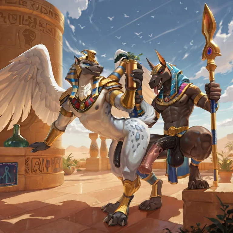 Egyptian Deity Duo | Horus and Set in Traditional Attire