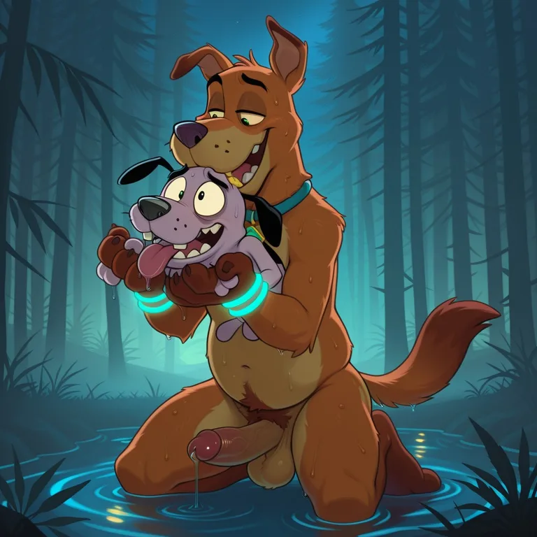 Two Anthro Dogs in a Glowing Neon Room