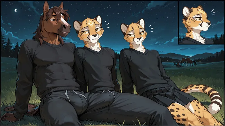Two Cheetahs Share a Quiet Night in the Grass