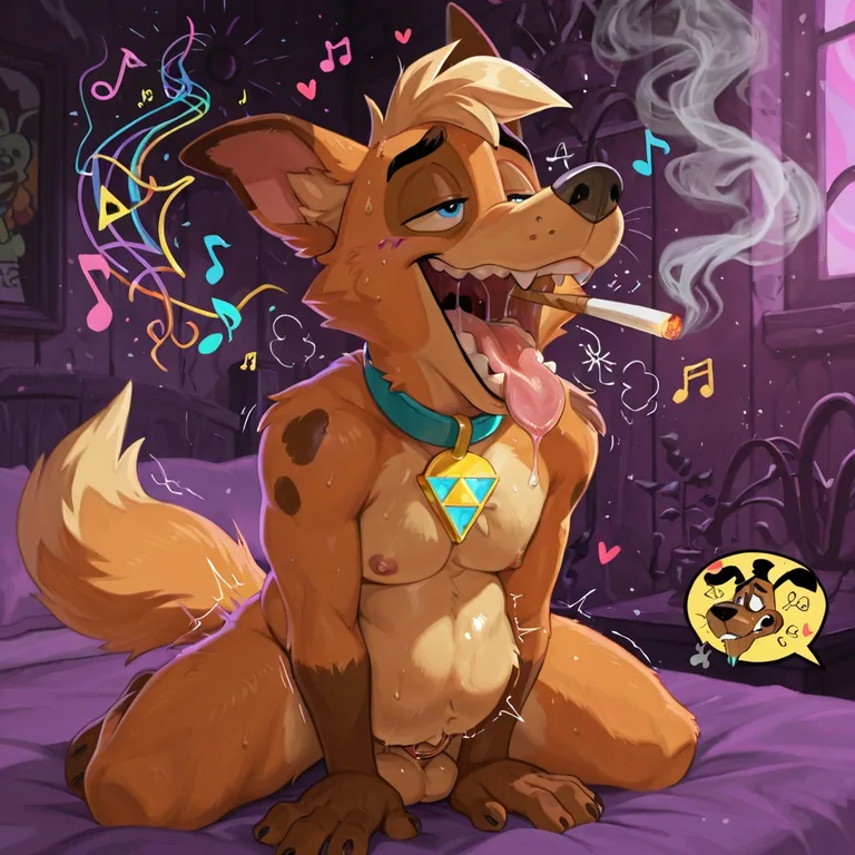 Courage the Cowardly Dog in Neon Rainbow Scene