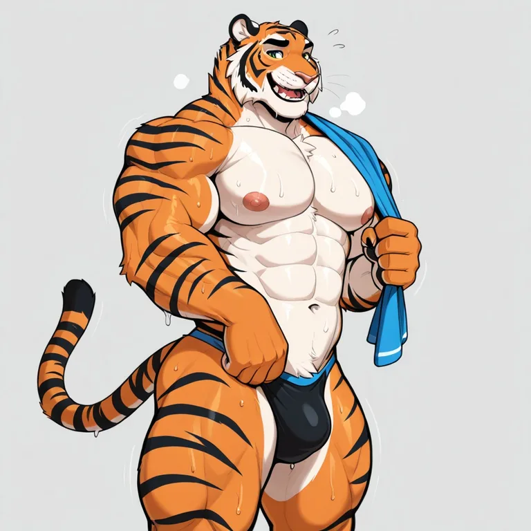 Confident Tiger Shifter in Gym Towel