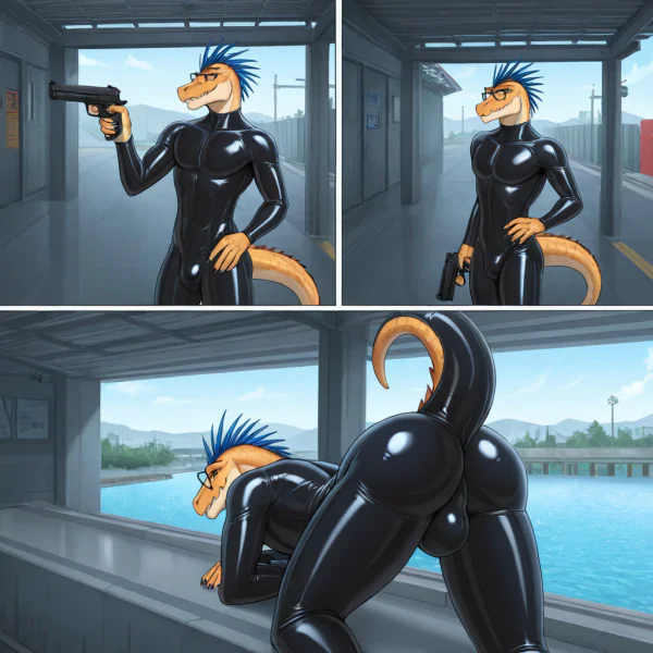 Alien Inmate in Latex Suit Takes Cover