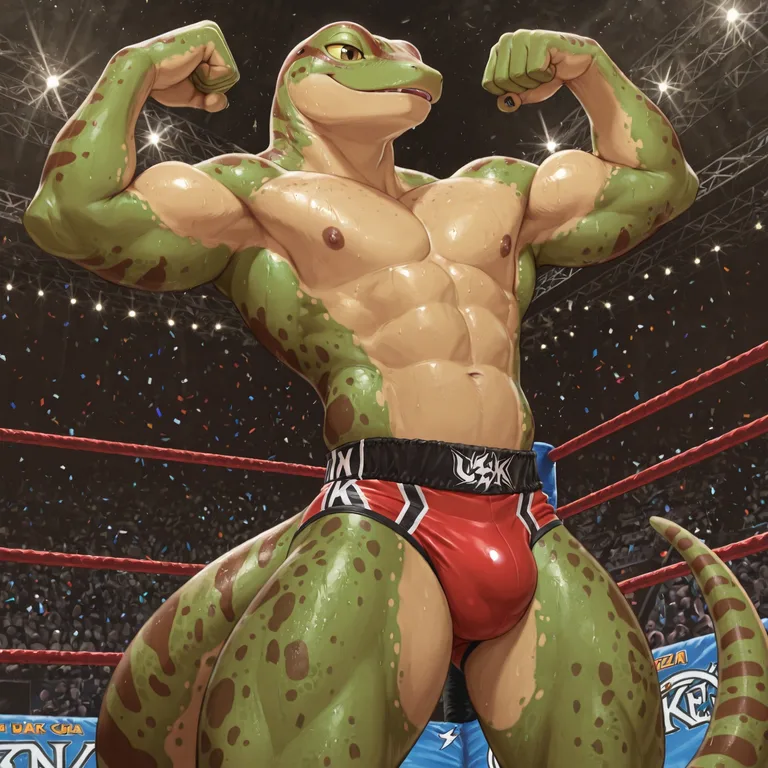 Muscular Male Gecko Wrestler Flexing