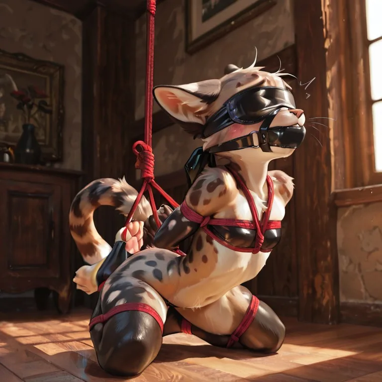 Kneeling Feline in Shibari Pose