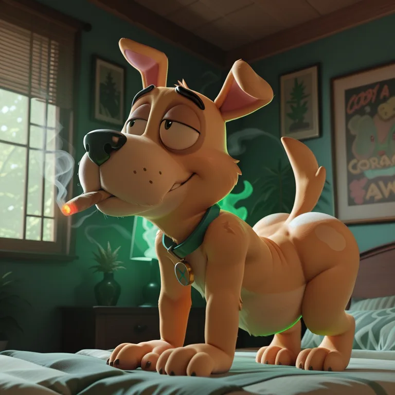 A Tubby Courage Dog Enjoys a Green Glow