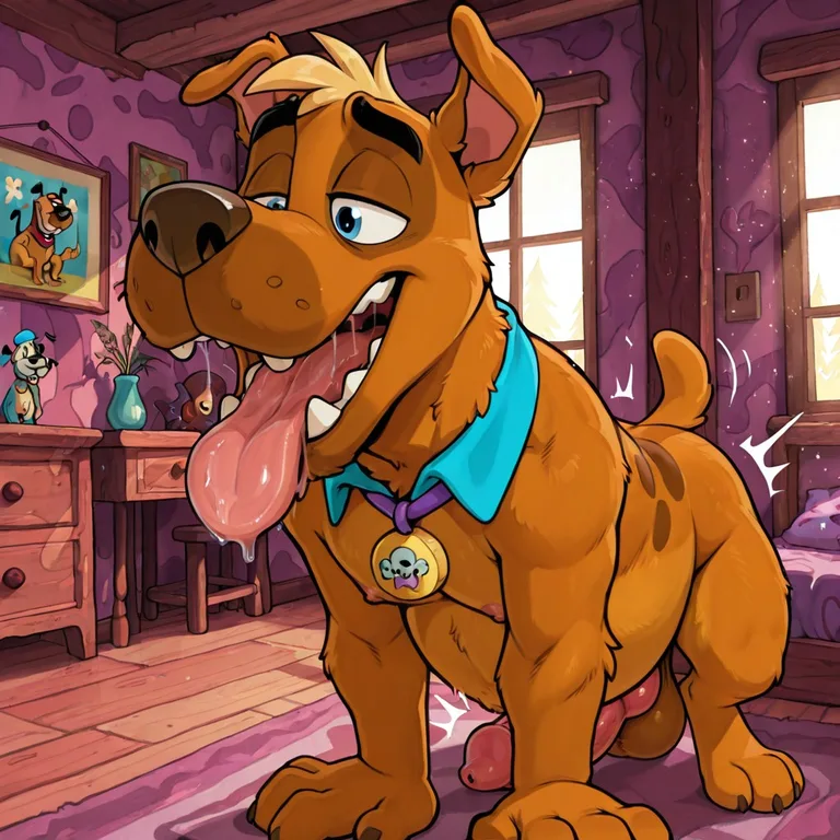 Two Cartoon Dogs in a Romantic Rainbow Setting