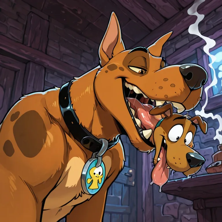 Scooby and Courage in a Cozy Den at Dusk Duo