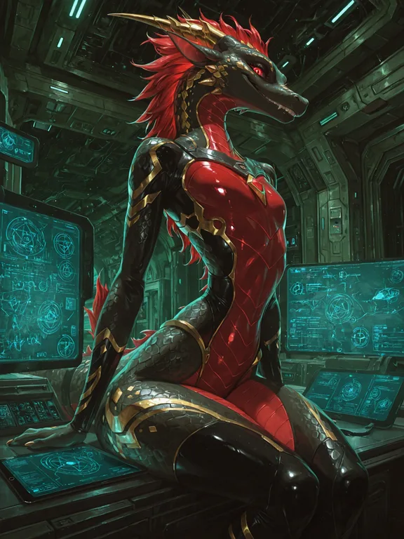 Dragon Pirate on Spacecraft Bridge