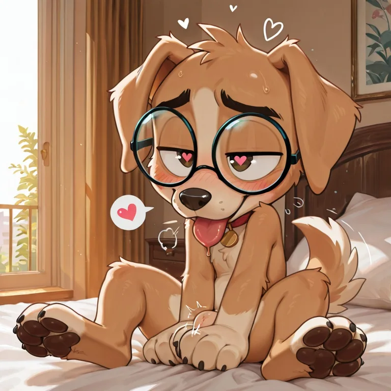 Animated Puppy with Heart-Shaped Glasses