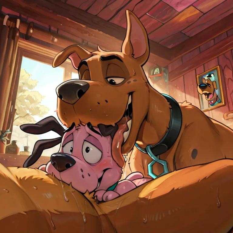 Courage the Cowardly Dog and Scooby-Doo Embrace Passionately
