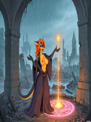Mysterious Dragon Sorceress in Ruined Castle