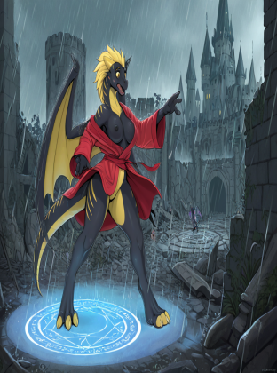 Mysterious Dragon in Rainy Castle Ruins